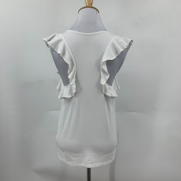 Lilly Pulitzer Lanette Top Womens S White Pima Cotton Blend Flutter Sleeve Shirt - Picture 6 of 13